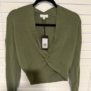 South Moon Under Olive Green V-Neck Twist Front Sweater cropped